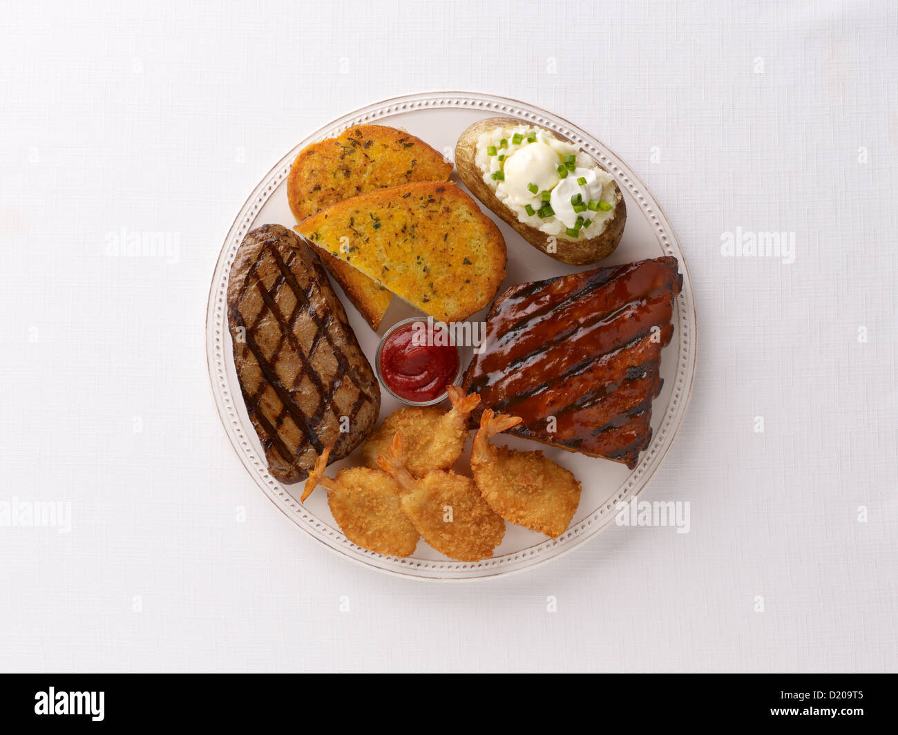 Steak, Ribs and Shrimp Dinner Stock Photo