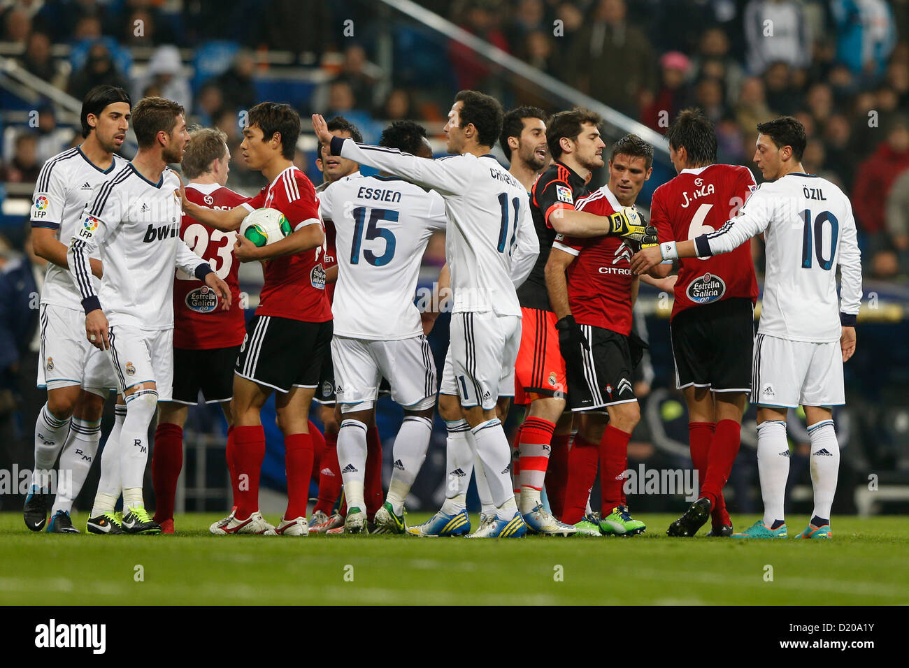 09.01.2013 SPAIN -  Copa del Rey Last 16   match played between Real Madrid CF vs Celta de Vigo (3-0) at Santiago Bernabeu stadium. The picture shows as Ramos gets into an altercation which got him sent off by the referee Stock Photo