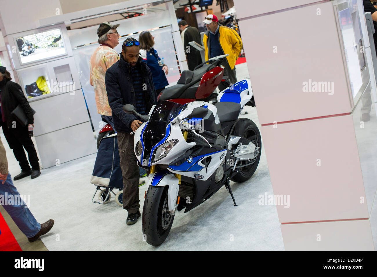 BMW motorcycles on display at the Washington Motorcycle Show. Stock Photo