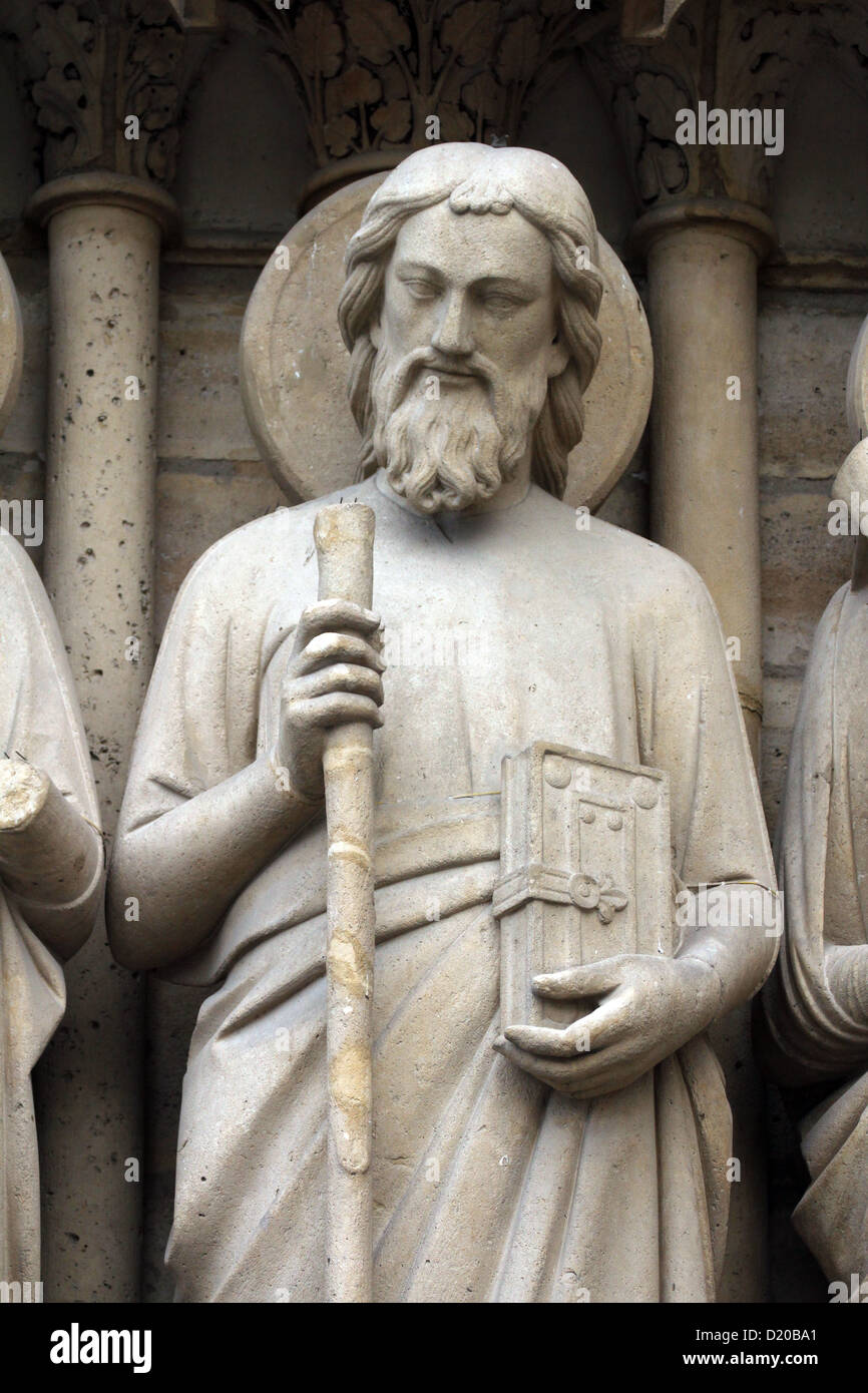 Saint Simon, Notre Dame Cathedral, Paris, Last Judgment Portal Stock Photo