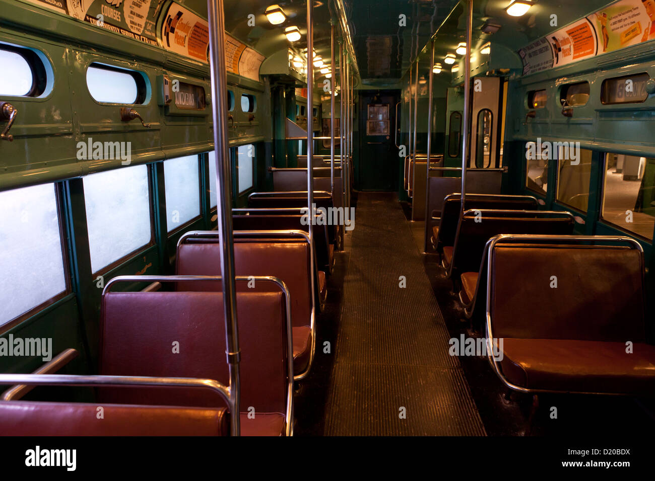 Vintage commuter train interior Stock Photo