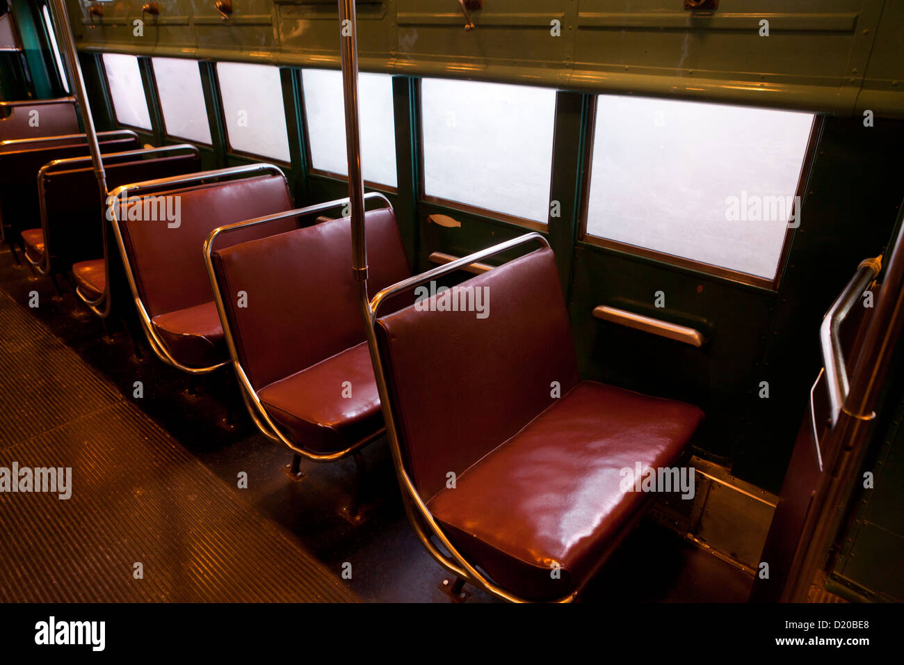 Vintage commuter train interior Stock Photo