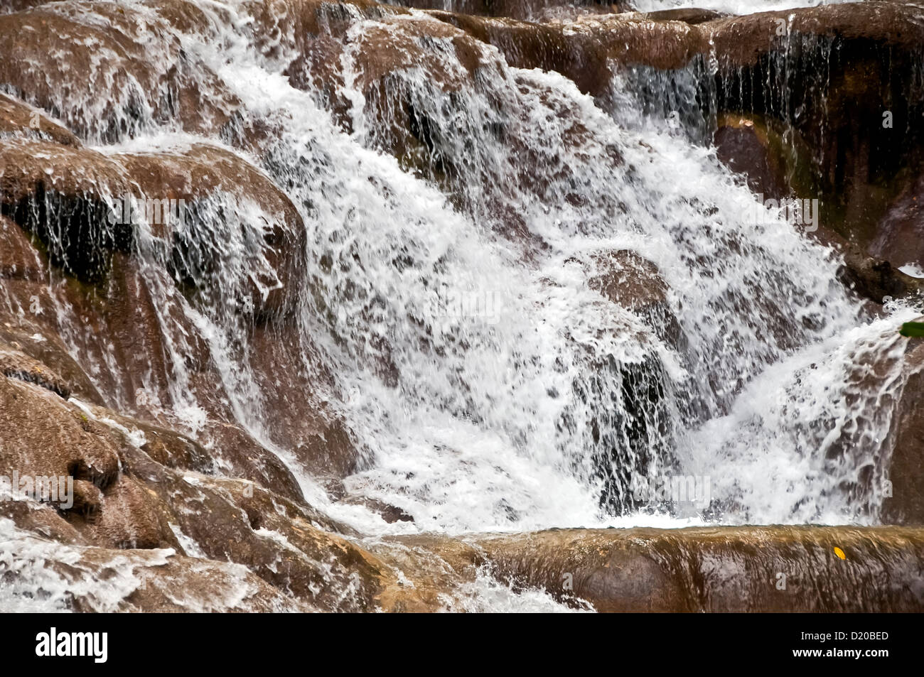 Dunns River Falls closeup rushing waterfall, national symbol of Jamaica, Ocho Rios Jamaica Stock Photo