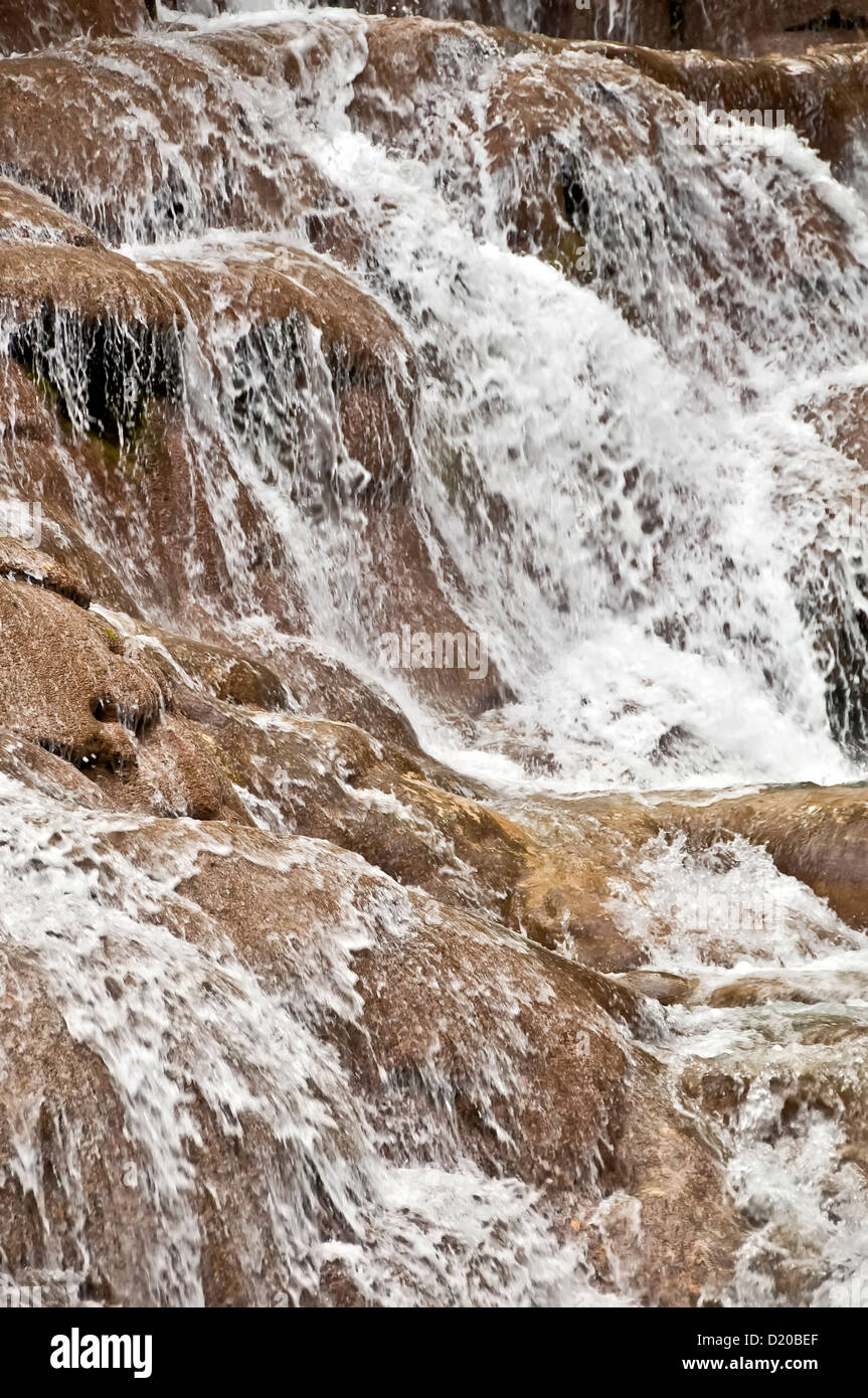 Dunns River Falls closeup rushing waterfall, national symbol of Jamaica, Ocho Rios Jamaica Stock Photo
