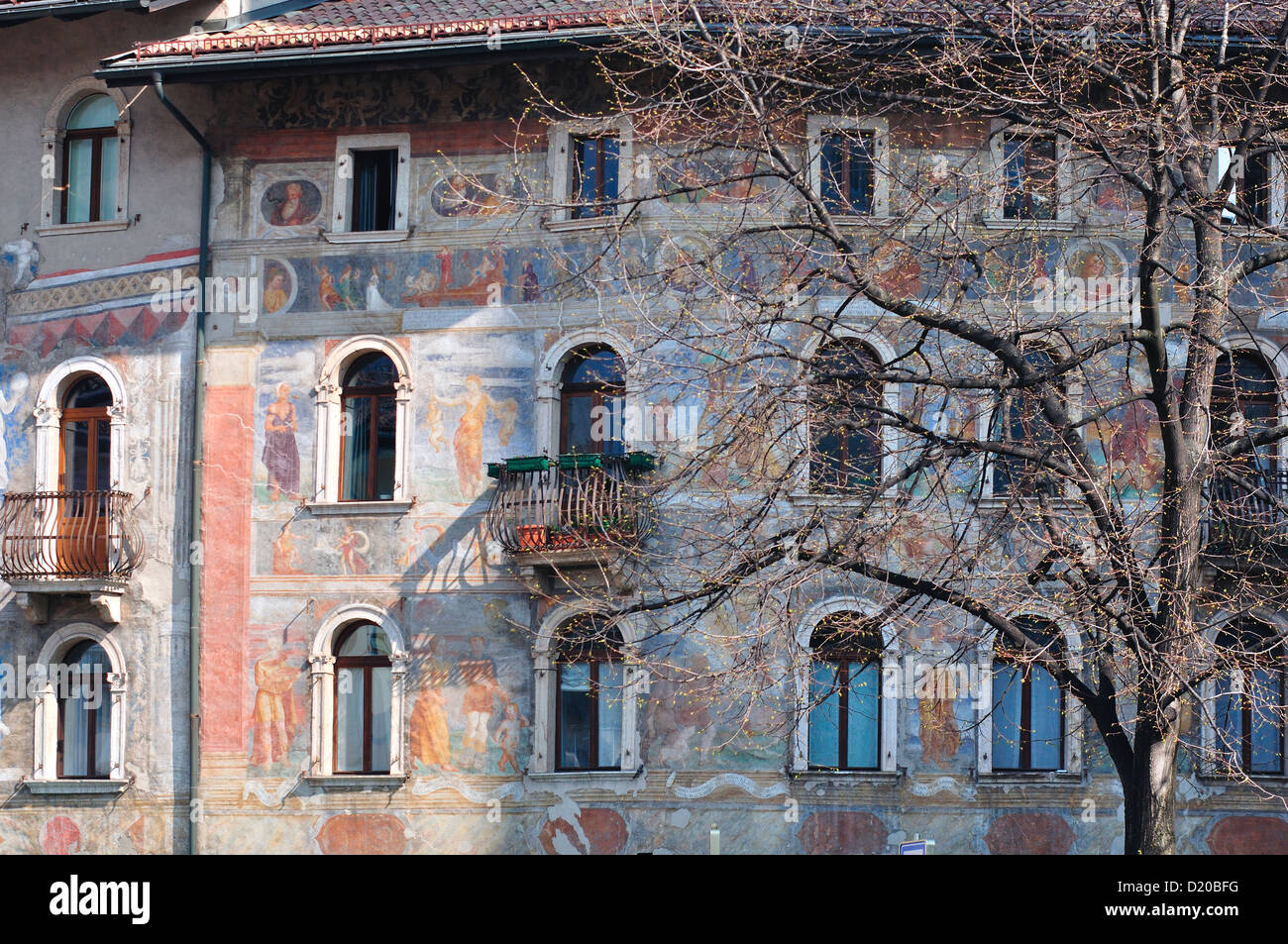 Italy, Trentino Alto Adige, Trento, Duomo Square, Casa Cazuffi-Rella Fresco by Marcello Fogolino Stock Photo