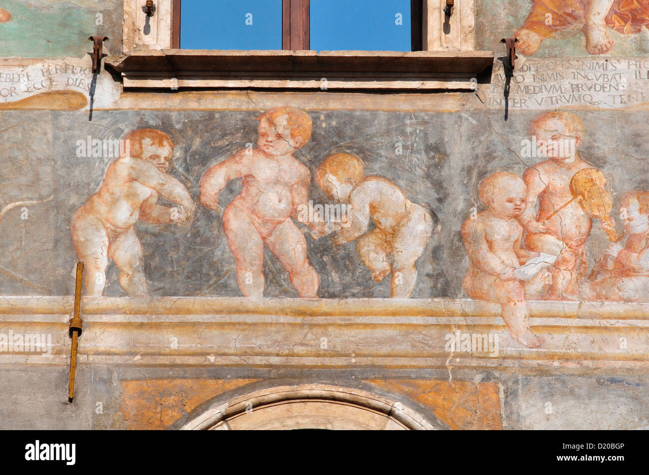 Italy, Trentino Alto Adige, Trento, Duomo square, Casa Cazuffi-Rella Fresco by Marcello Fogolino Stock Photo