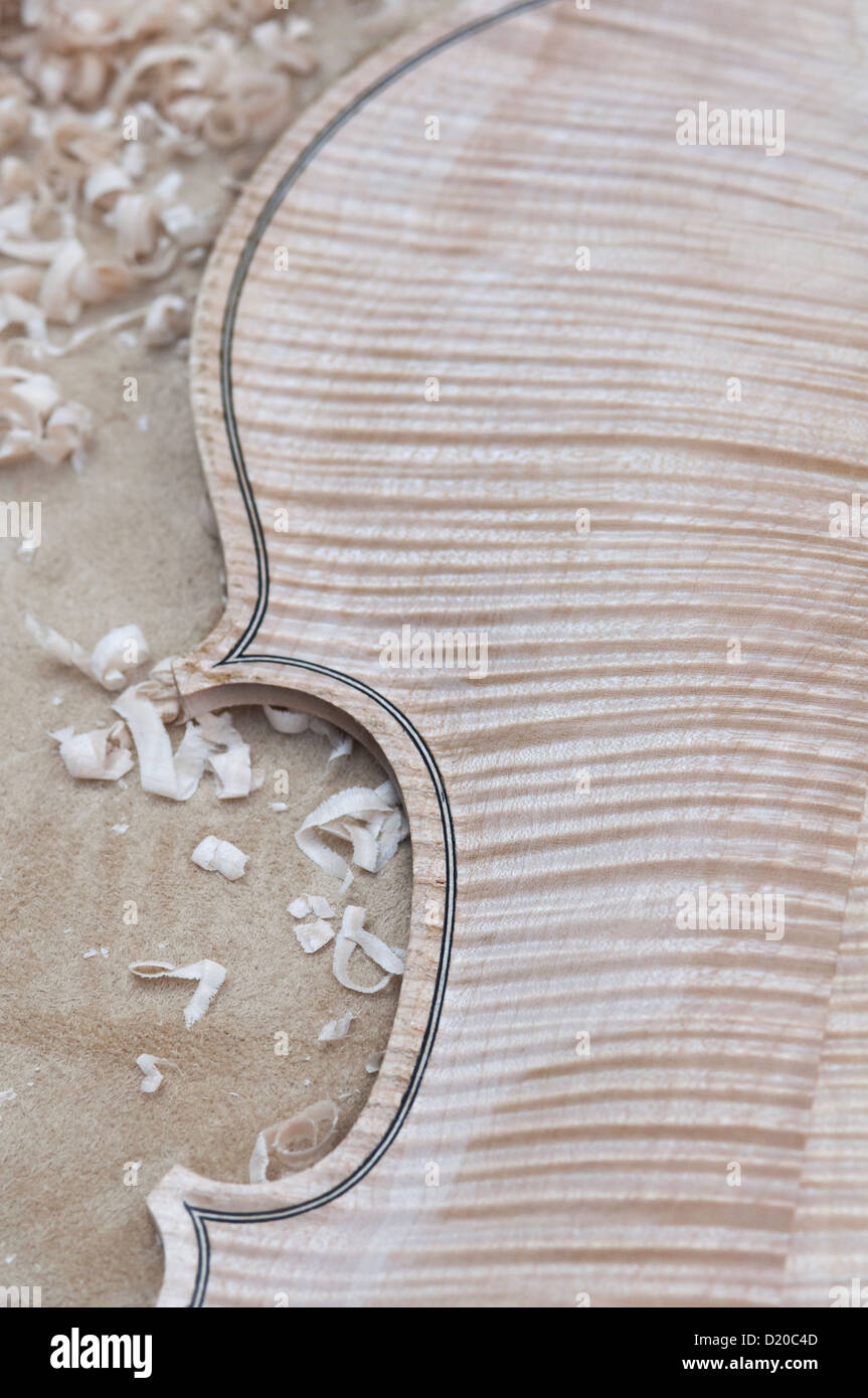 Italy, Lombardy, Cremona, Violin Maker Close up of Violin