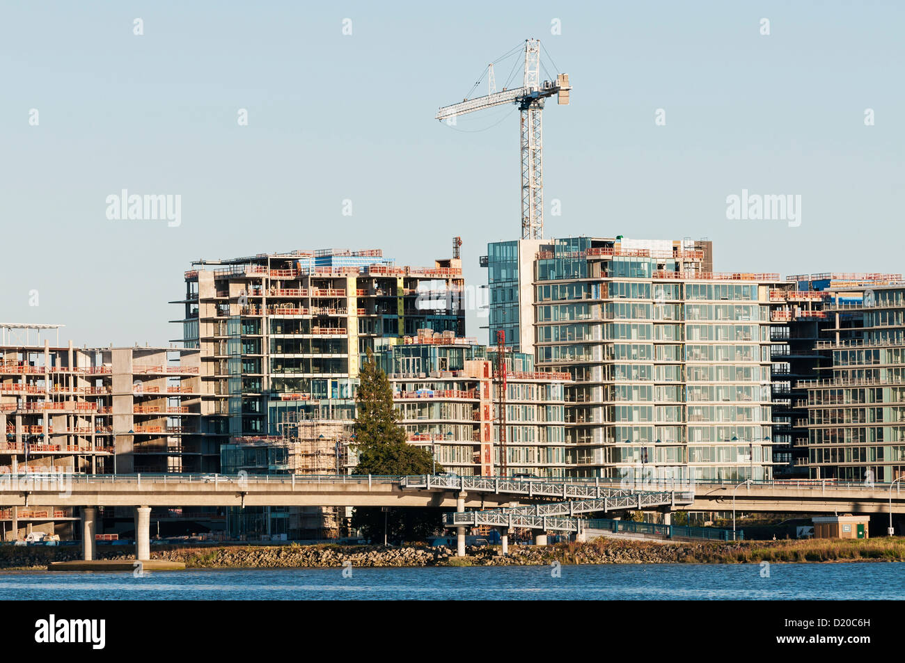 New housing starts: high rise condominium towers under construction in Richmond, British Columbia. Stock Photo