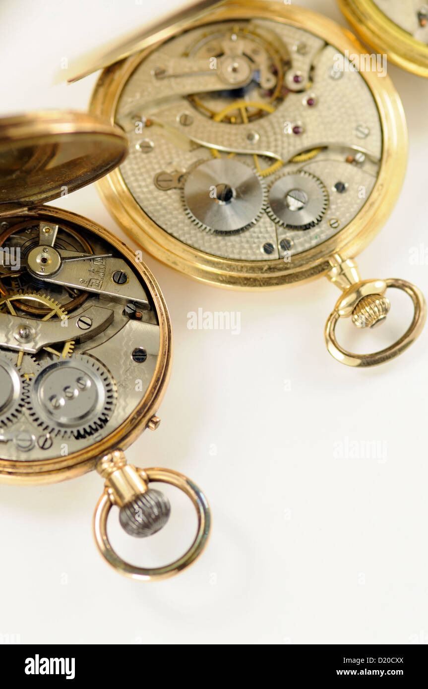 Interior of Gold Fob Pocket Watch Stock Photo