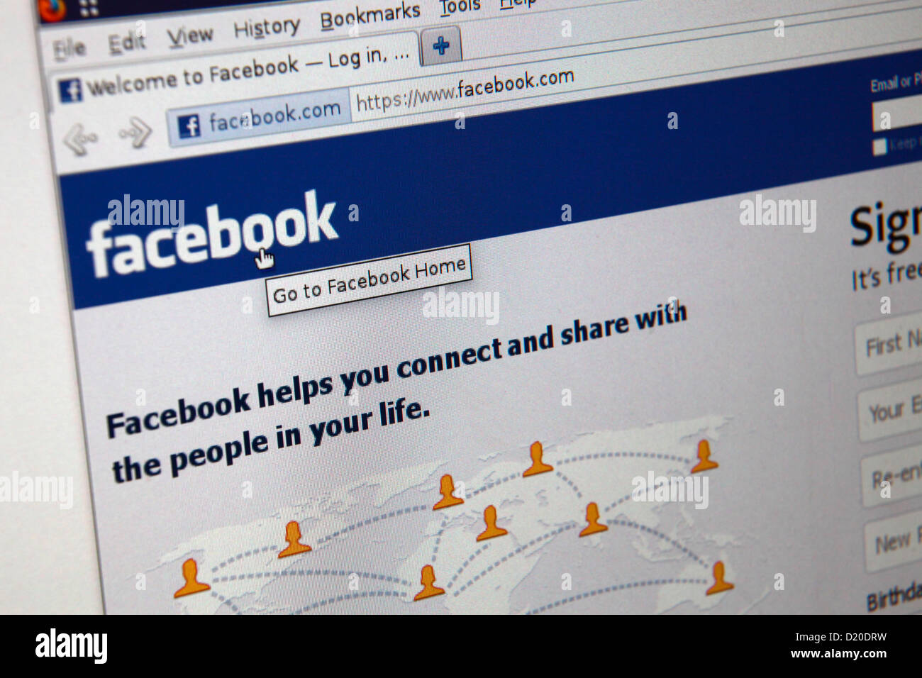 Facebook English Language site Stock Photo Alamy