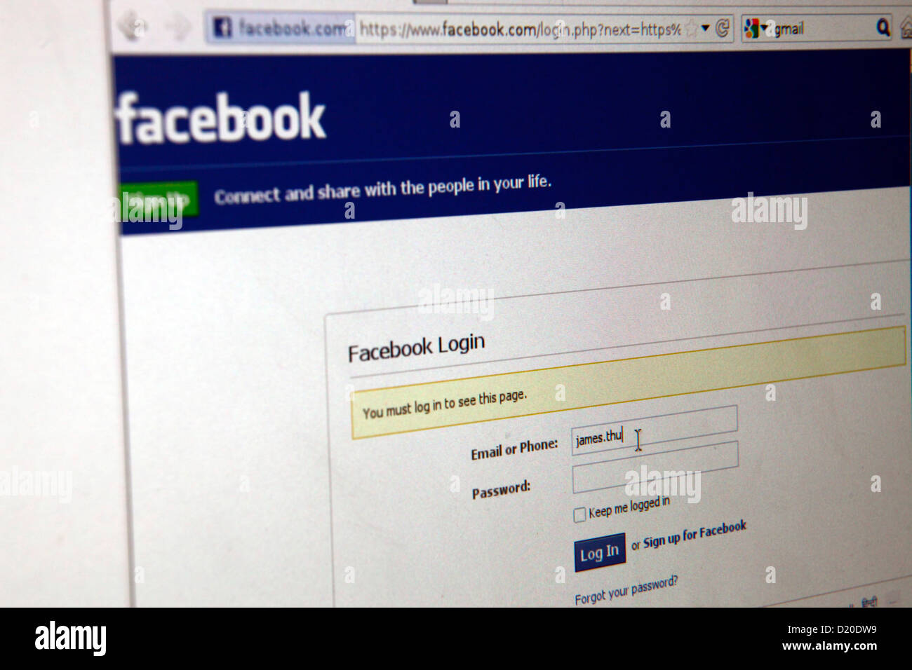 Facebook login page Stock Photo - Alamy