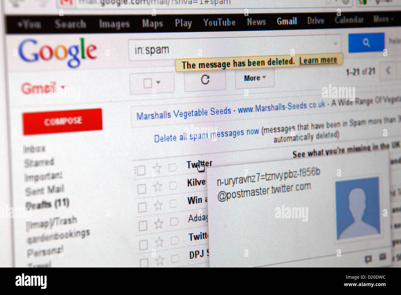 Google gmail google mail spam folder Stock Photo - Alamy