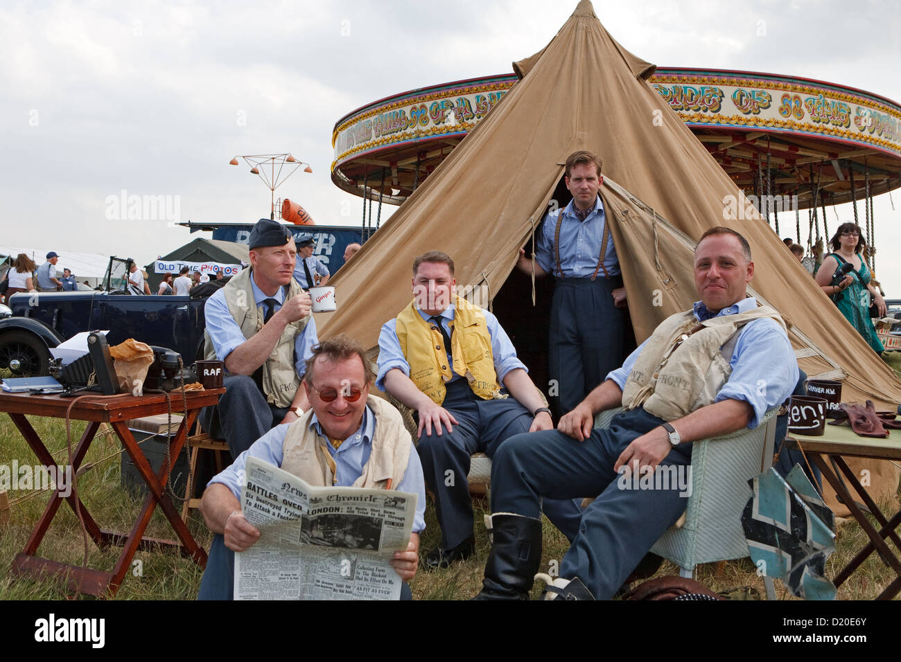 RAF actors at the Biggin Hill Airshow having a teabreak Stock Photo