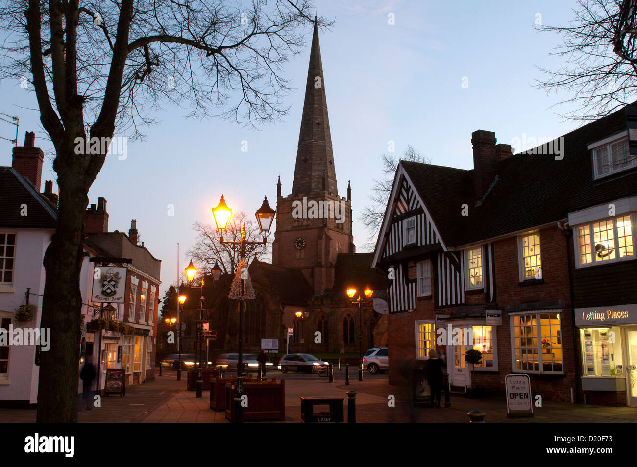 High Street and St Alphege Church, Solihull, West Midlands, England, UK
