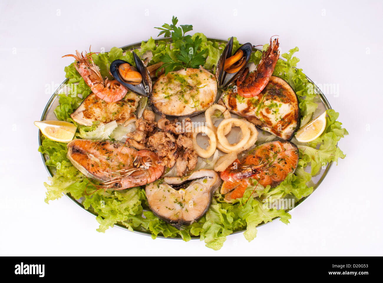 Assorted roast seafood and fish, a Spanish cuisine classic Stock Photo ...