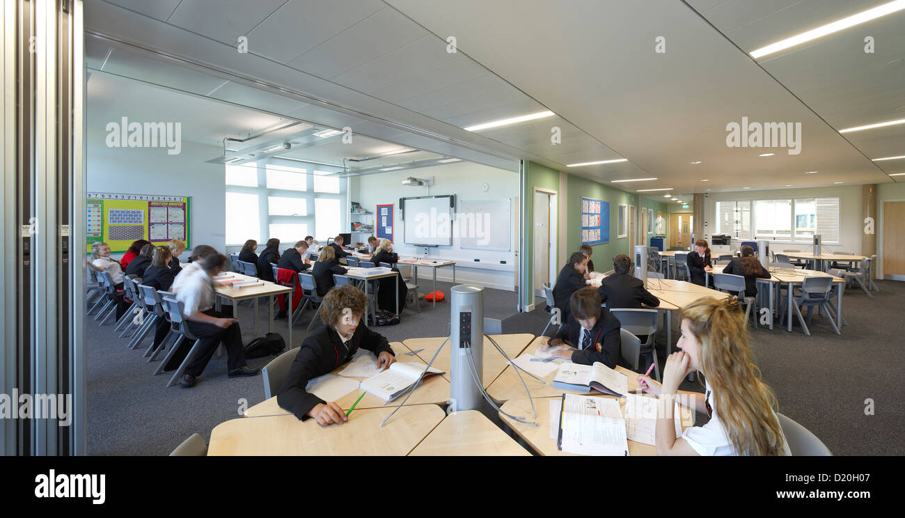All Saints Academy, Chelteham, United Kingdom. Architect: Nicholas Hare Architects LLP, 2012. Flexible classroom areas. Stock Photo