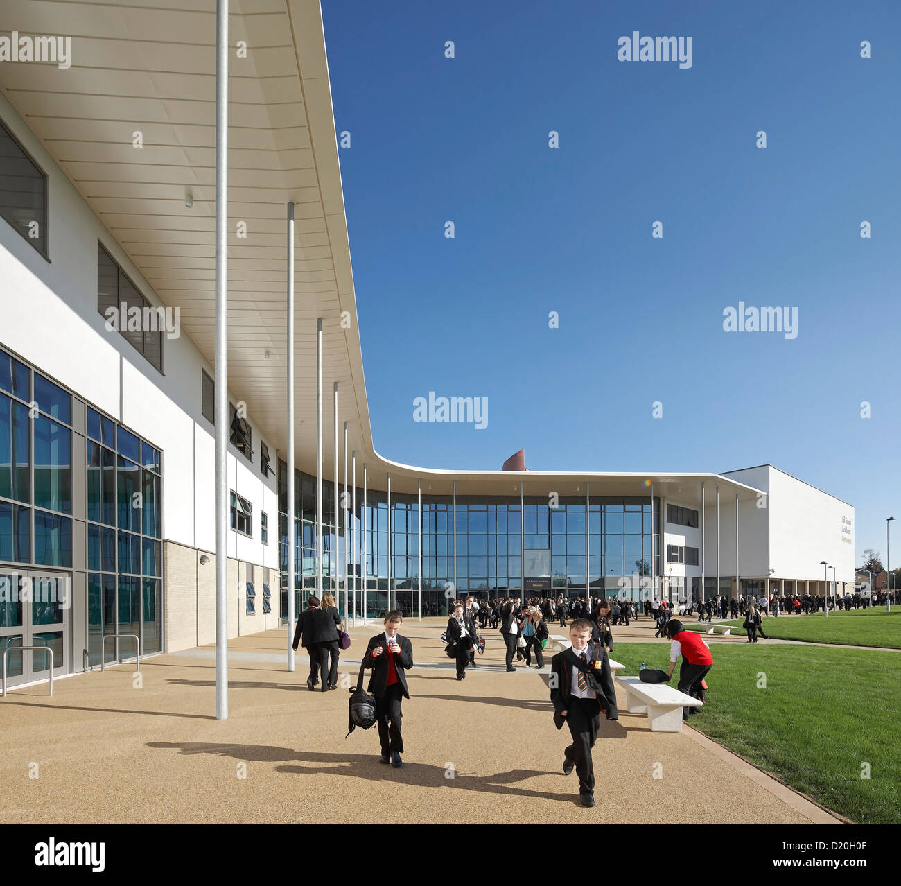 All Saints Academy, Chelteham, United Kingdom. Architect: Nicholas Hare Architects LLP, 2012. Canopied main entrance. Stock Photo