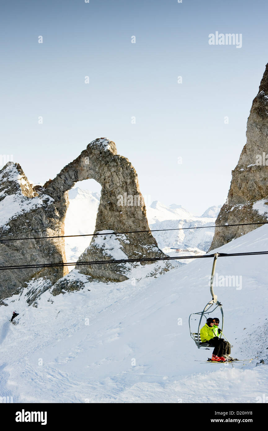 Ski-lift, Tignes, Val d Isere, Savoie department, Rhone-Alpes, France Stock Photo