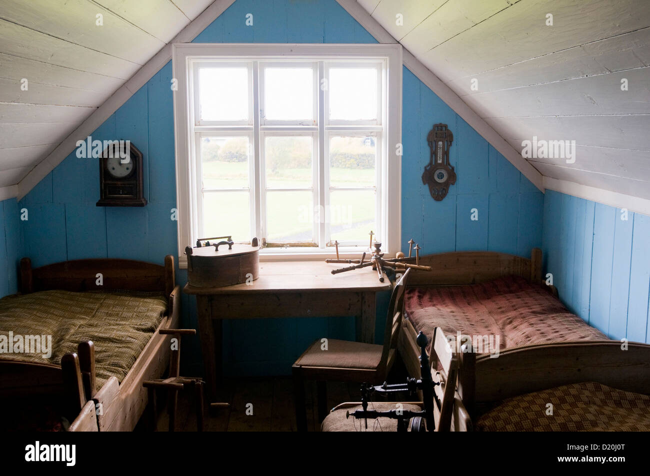 Bedroom in a traditional house, Skogar, Iceland, Scandinavia, Europe Stock Photo