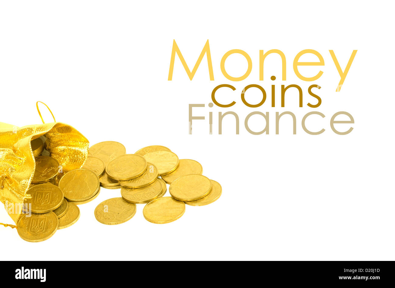 Money coins in golden bag isolated on white Stock Photo - Alamy