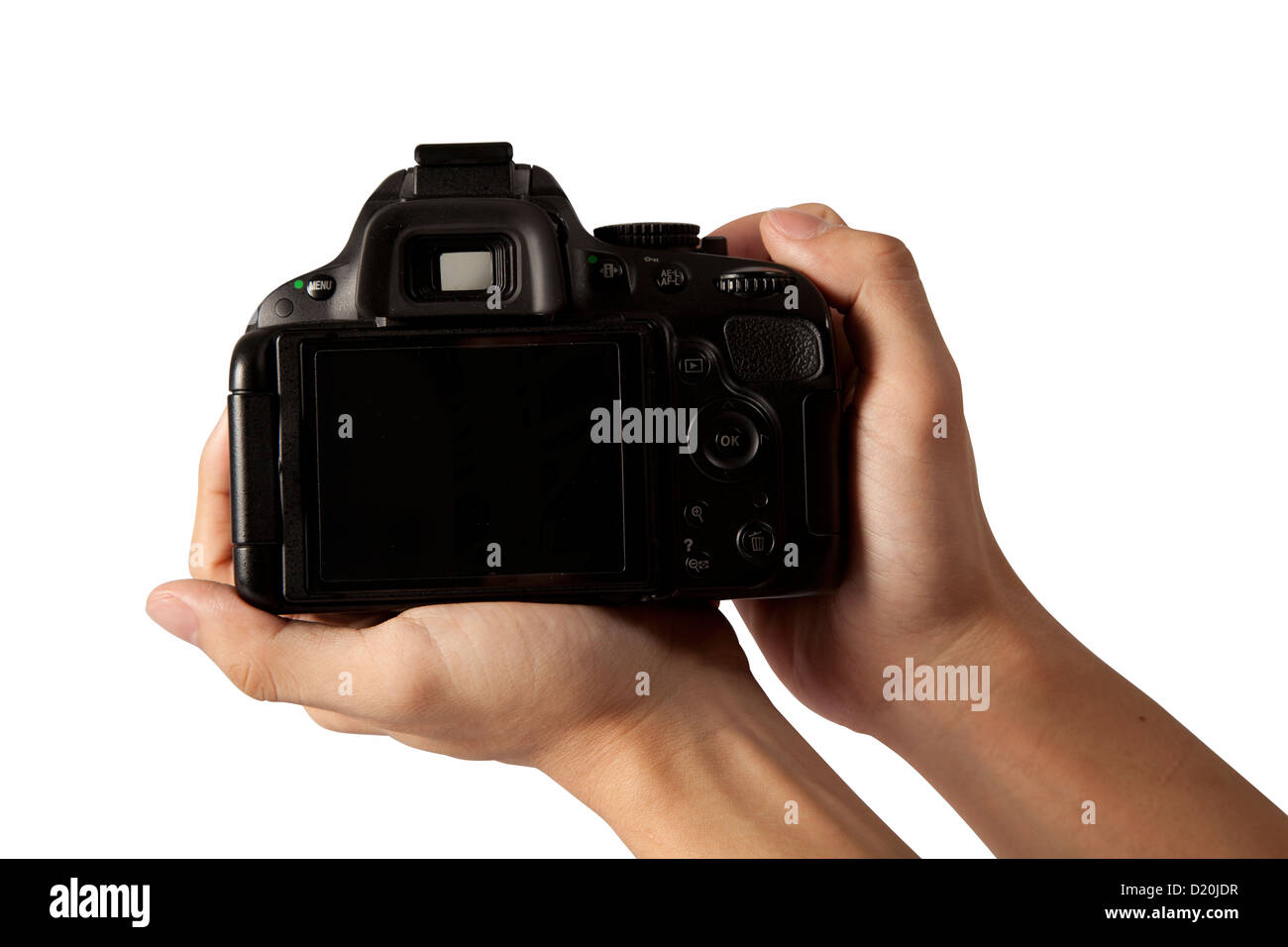 dslr with hands Stock Photo