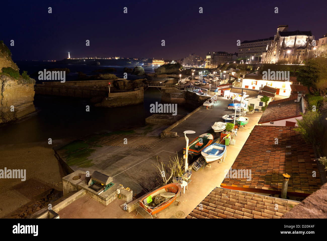 View of harbour in the evening, Port des pecheurs, Biarritz, Cote Basque, France, Europe Stock Photo