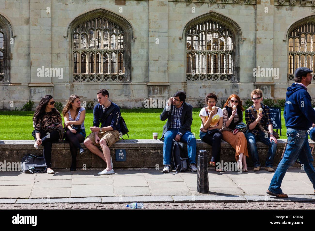 Students and visitors outside King's College, Cambridge, UK Stock Photo