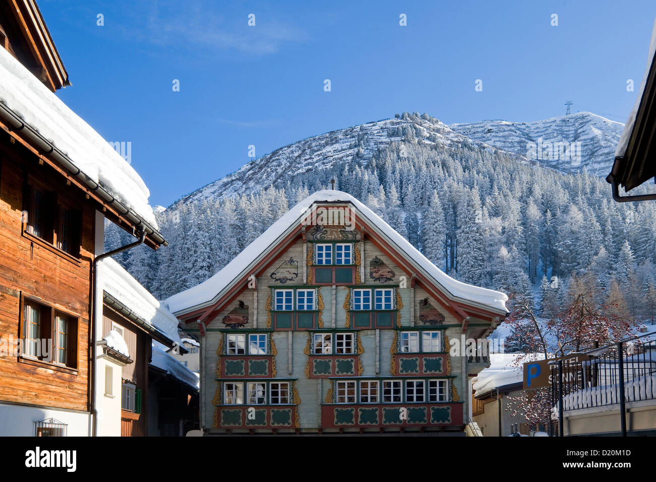 Traditionell house in Andermatt, Andermatt, Urseren, Canton Uri, Switzerland Stock Photo