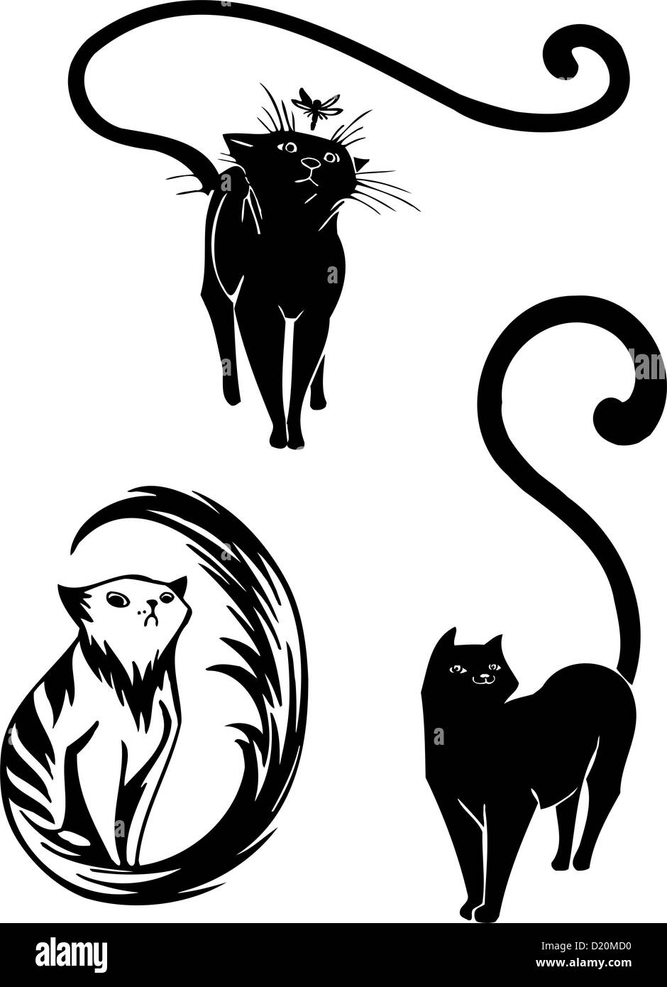 Stylized Cats - elegance and graceful cats. Stock Photo