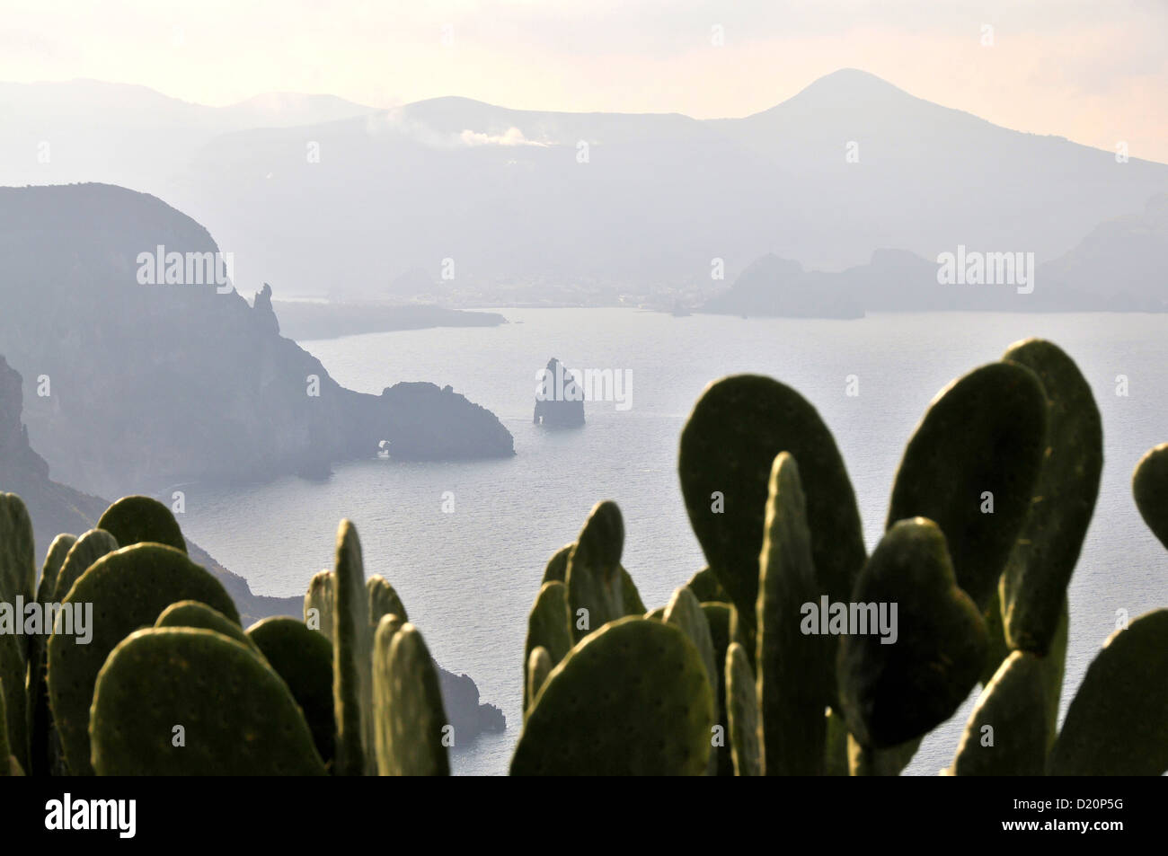 Westcoast of the Island of Lipari with Island of Vulkano, Aeolian Islands, Sicily, Italy Stock Photo