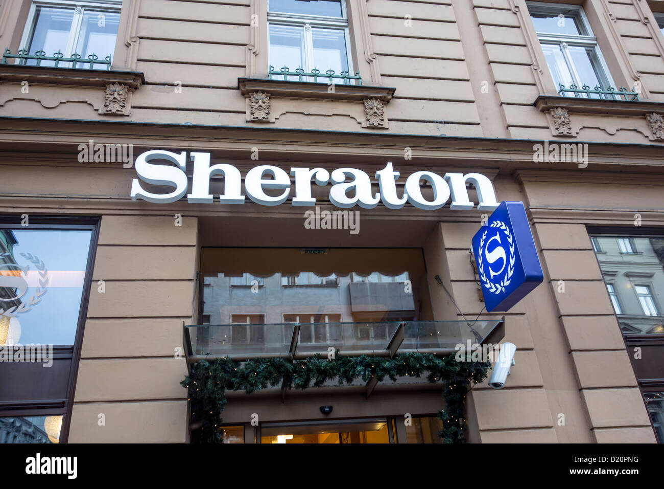 Sheraton Prague.Hotel entrance closeup Stock Photo
