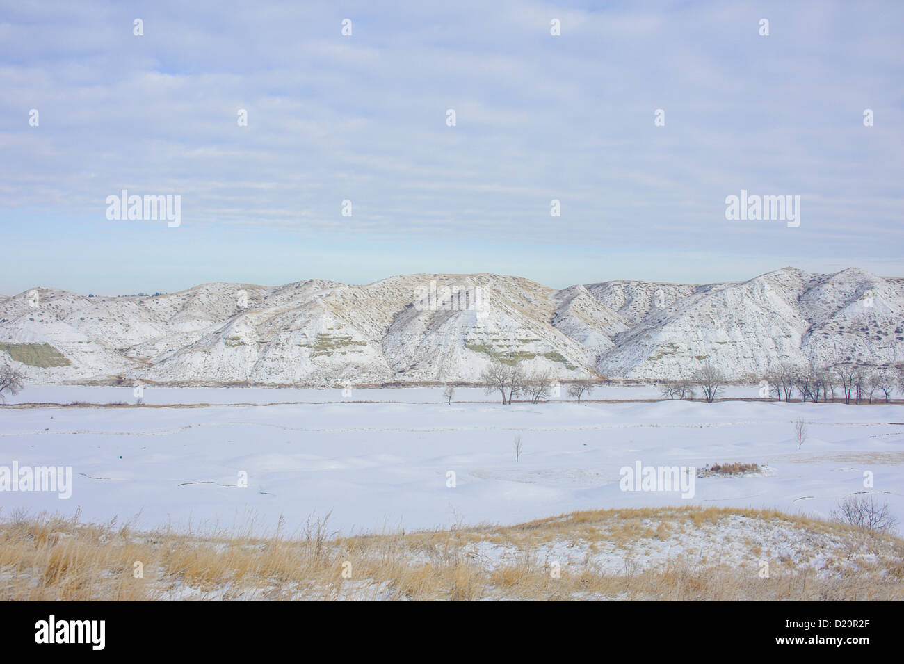 Frozen Old Man River and Coulees in Lethbridge Alberta Stock Photo
