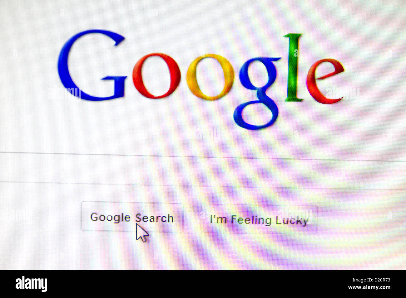 Google website on computer screen Stock Photo