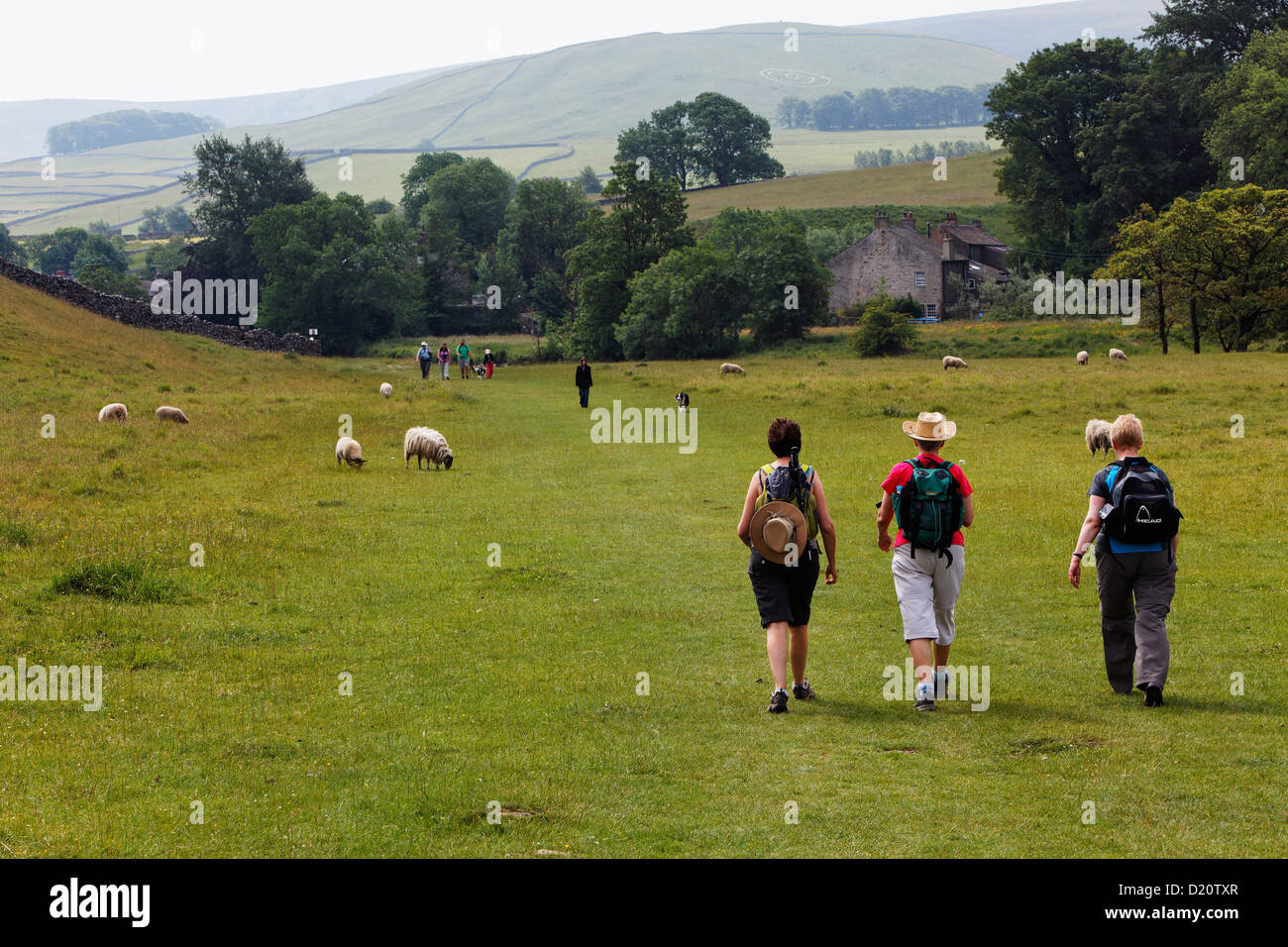 Hikers in Yorkshire Dales National Park, Yorkshire Dales, Yorkshire, England, Great Britain, Europe Stock Photo