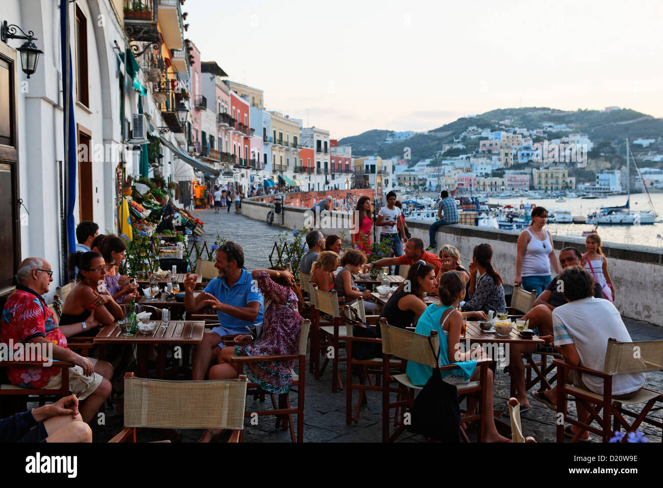People sitting at the bar Tripoli, Town of Ponza, Island of Ponza, Pontine Islands, Lazio, Italy, Europe Stock Photo