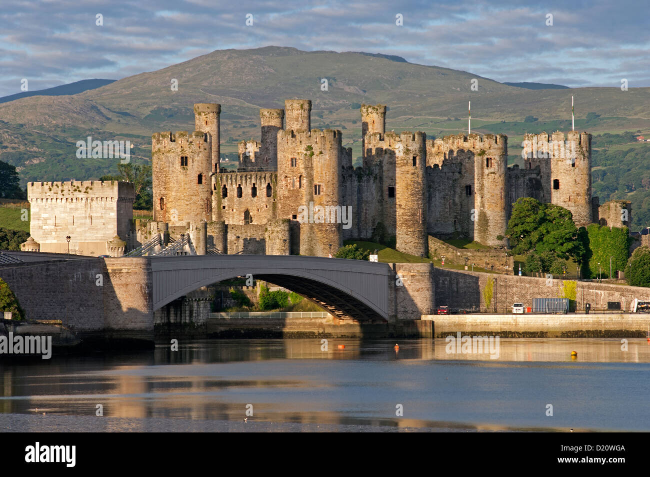 Conwy Castle and town from across the River Conwy estuary in North Wales Stock Photo