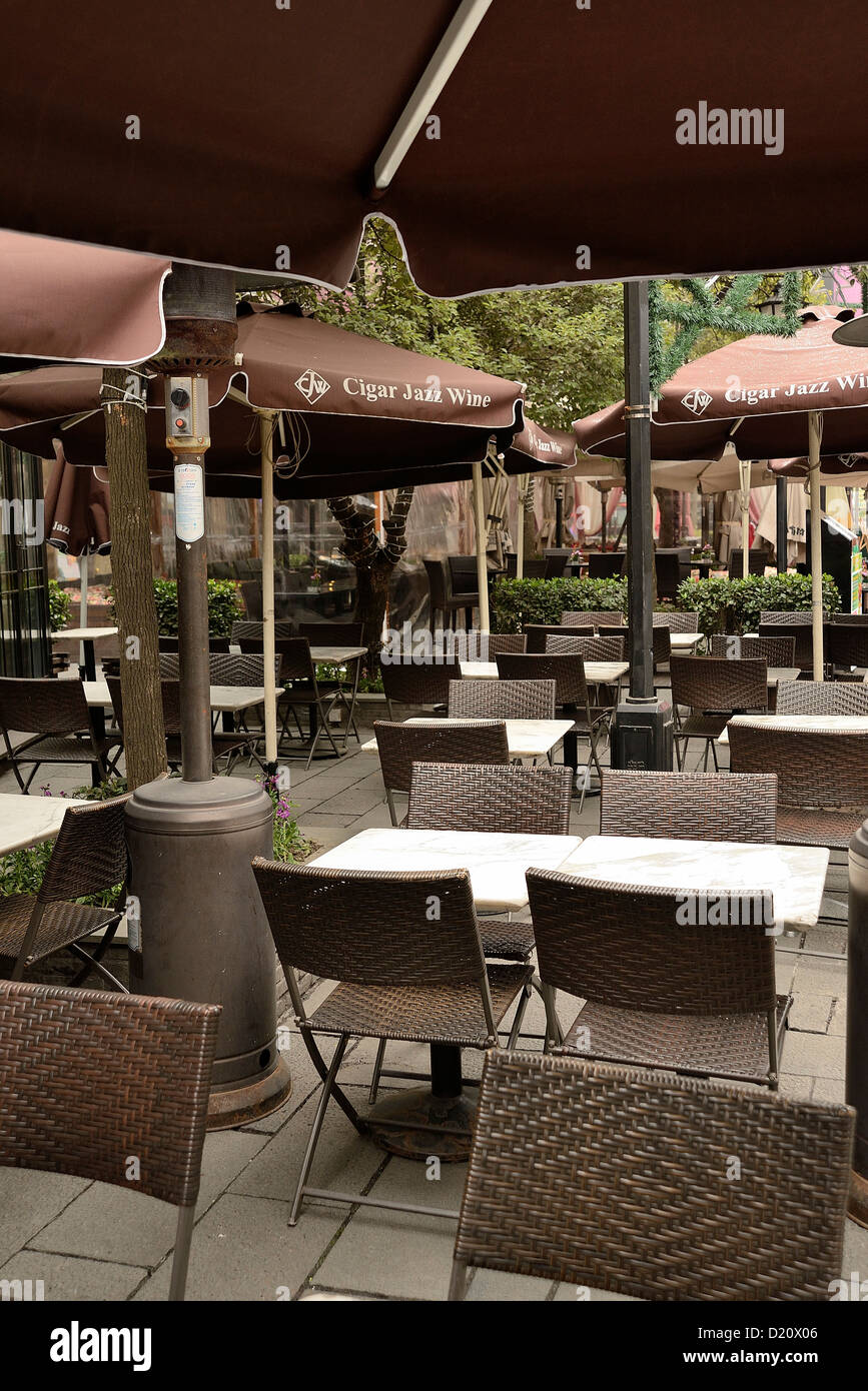 Outdoor table and seat furniture along the restaurant and bar of Xintiandi, Shanghai City. Stock Photo