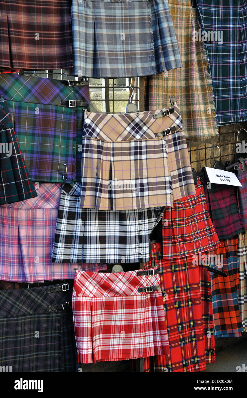 tartan kilts on sale, Royal Mile, Edinburgh, Scotland, UK Stock Photo
