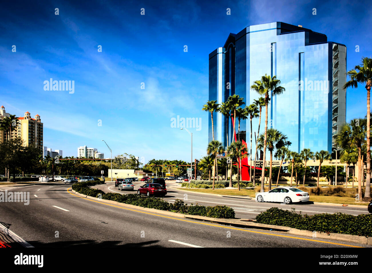 Downtown Sarasota blue skyscraper building in Florida Stock Photo Alamy