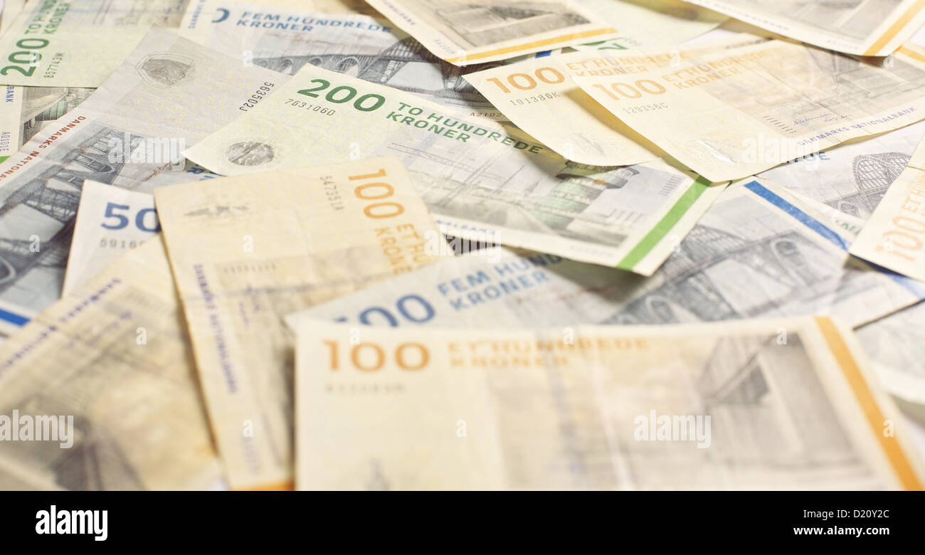 Danish currency in 100 and 200 denominations Stock Photo