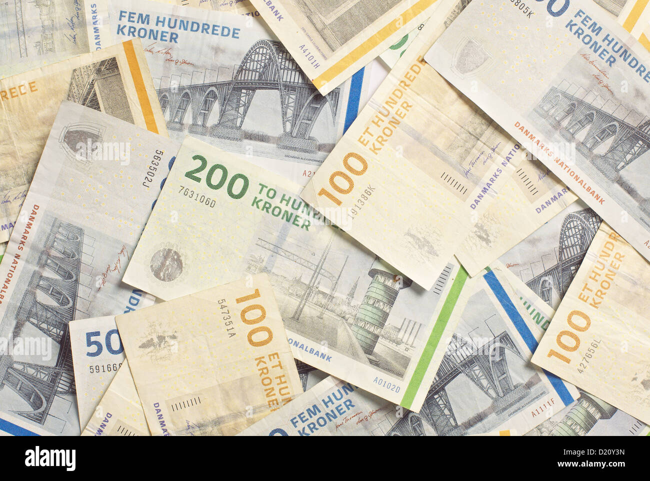 Denmark's banknotes, in different denominations Stock Photo