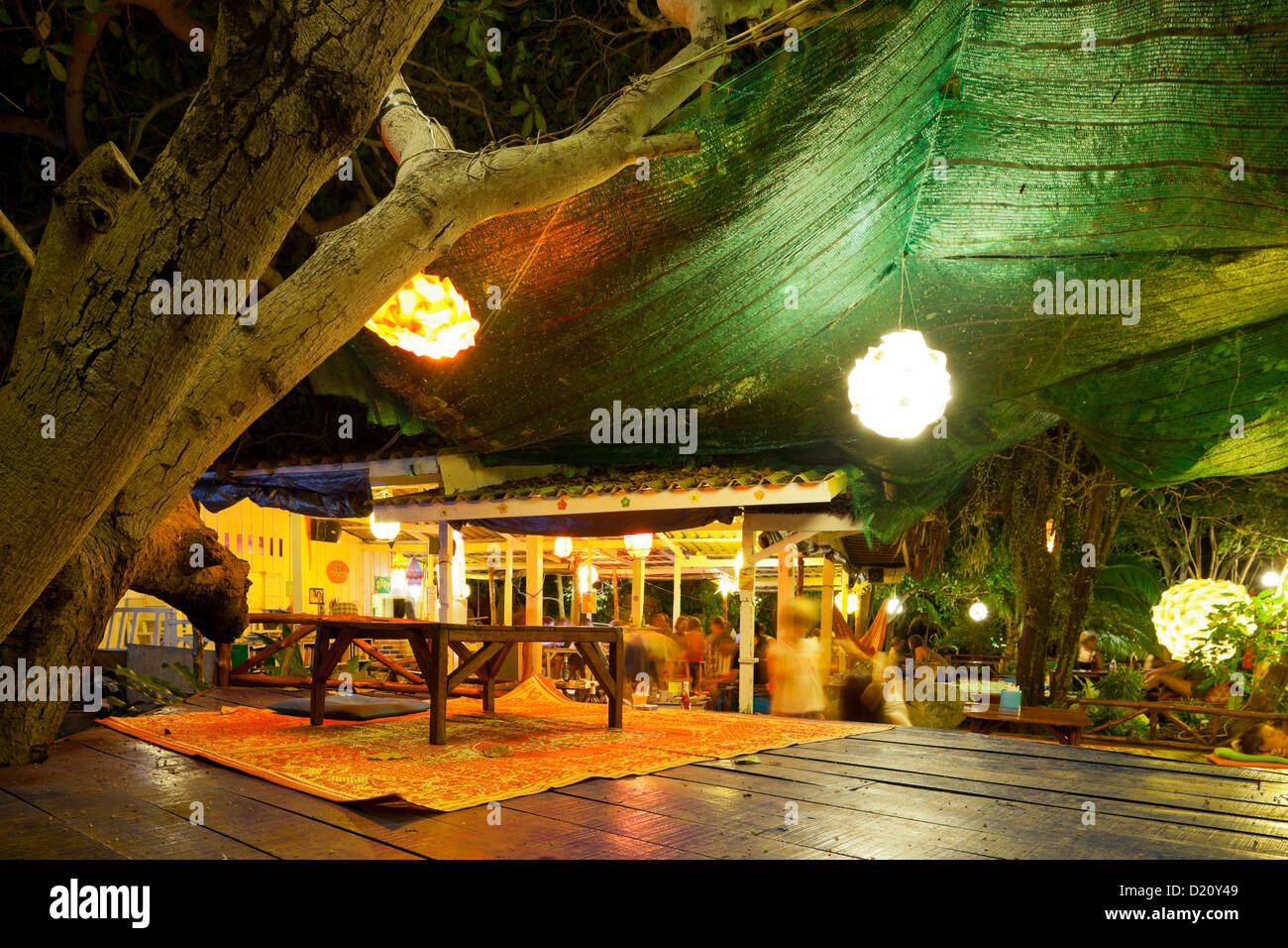 Interior Desing of the Tree House Bungalows Restaurant, Thong Reng Beach, Koh Phangan Island, Thailand Stock Photo