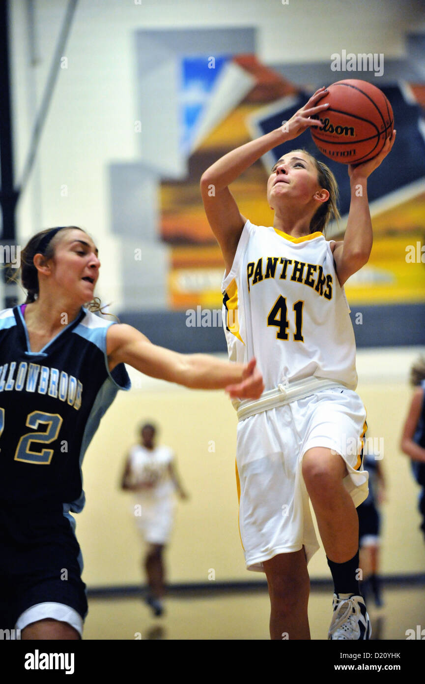 Sport Basketball Female Player looks to use the backboard glass to