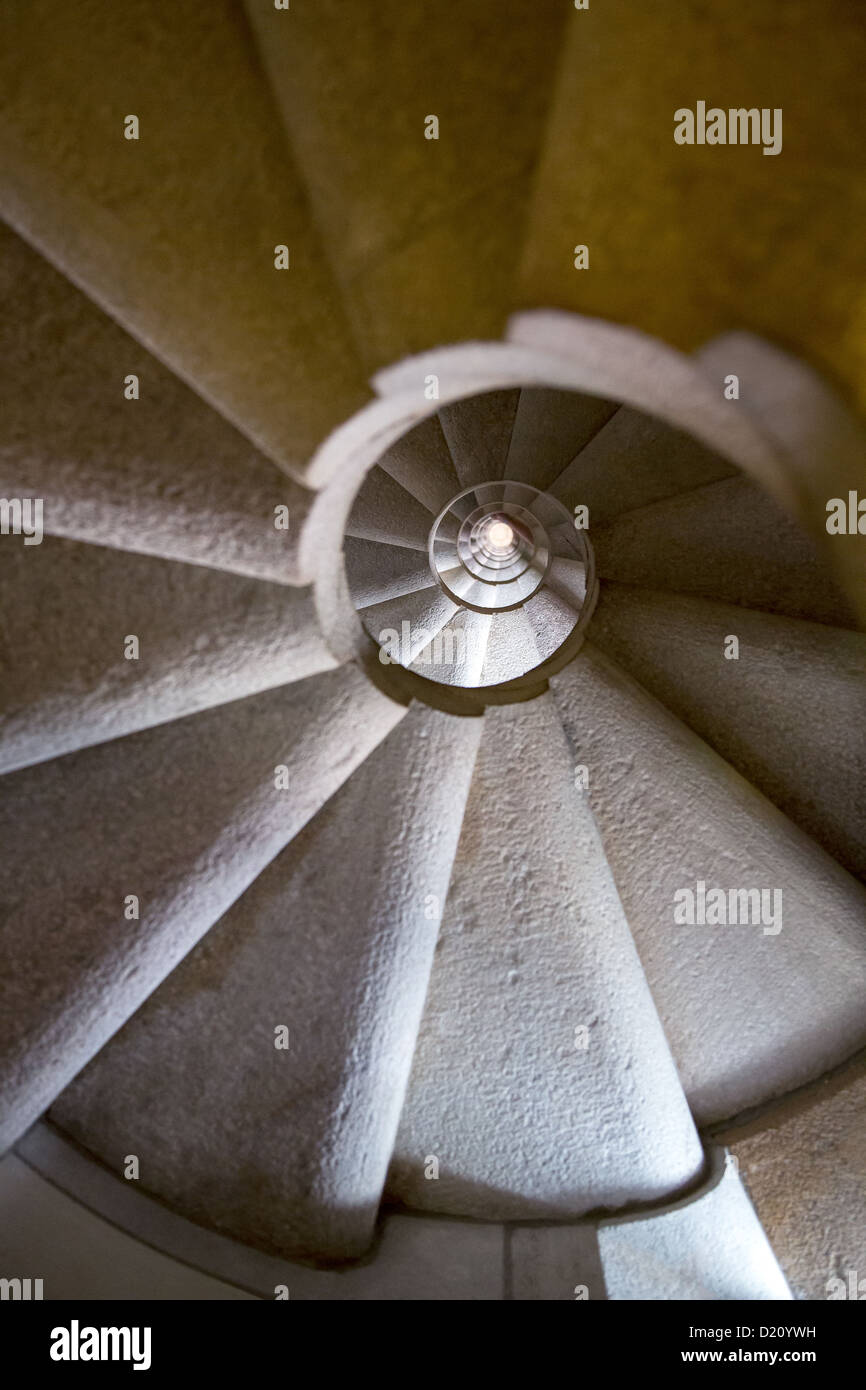 Spain, Barcelona, the spiral staircase of a tower of La Sagrada Familia