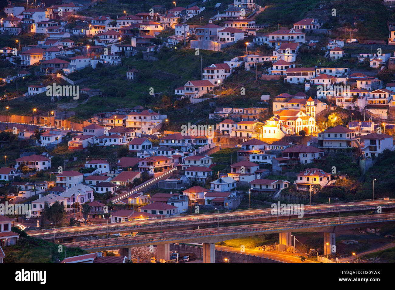 View of Ribeira Sesa at night, Madeira, Portugal Stock Photo