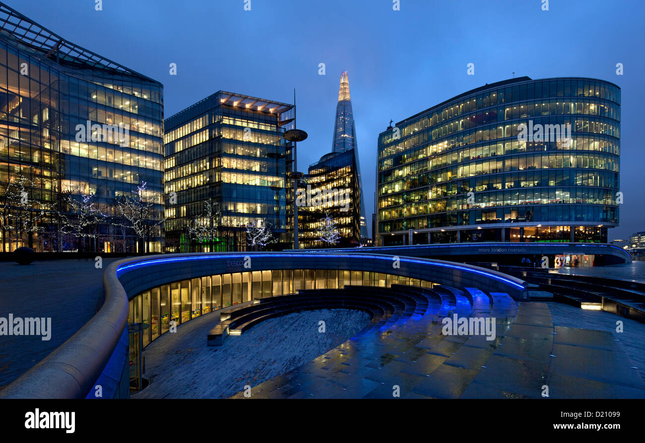 Modern Office blocks, The shard Building, the scoop on southbank, Southwark at night, London, England Stock Photo