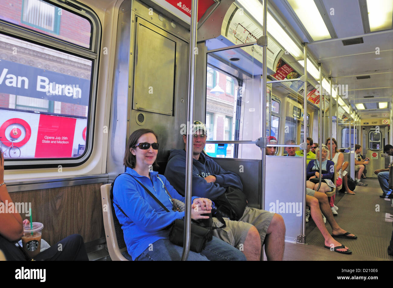 Transportation CTA Brown Line elevated train passenger to Chicago's