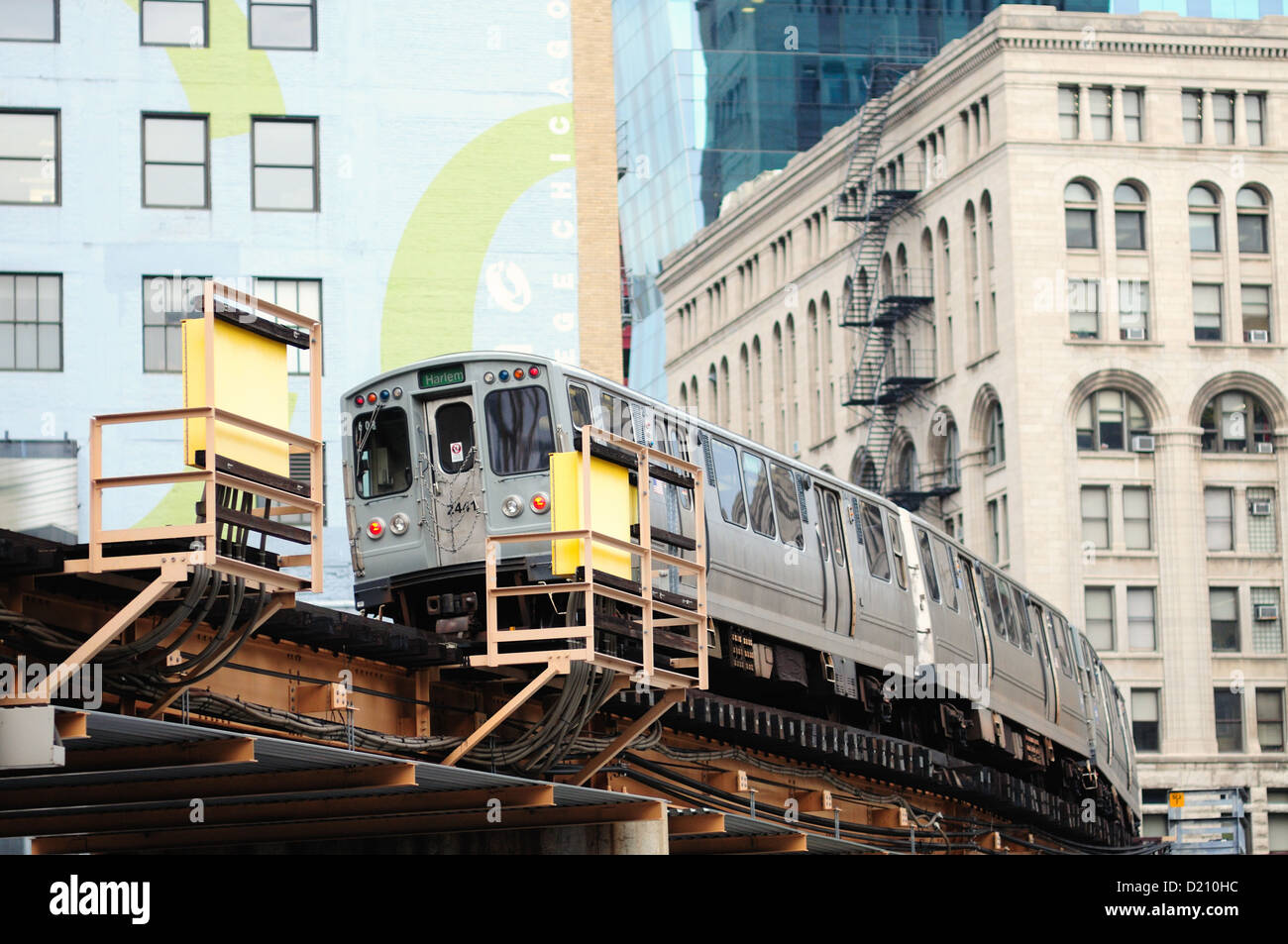 USA Illinois Chicago CTA rapid transit Green Line elevated train Stock Photo