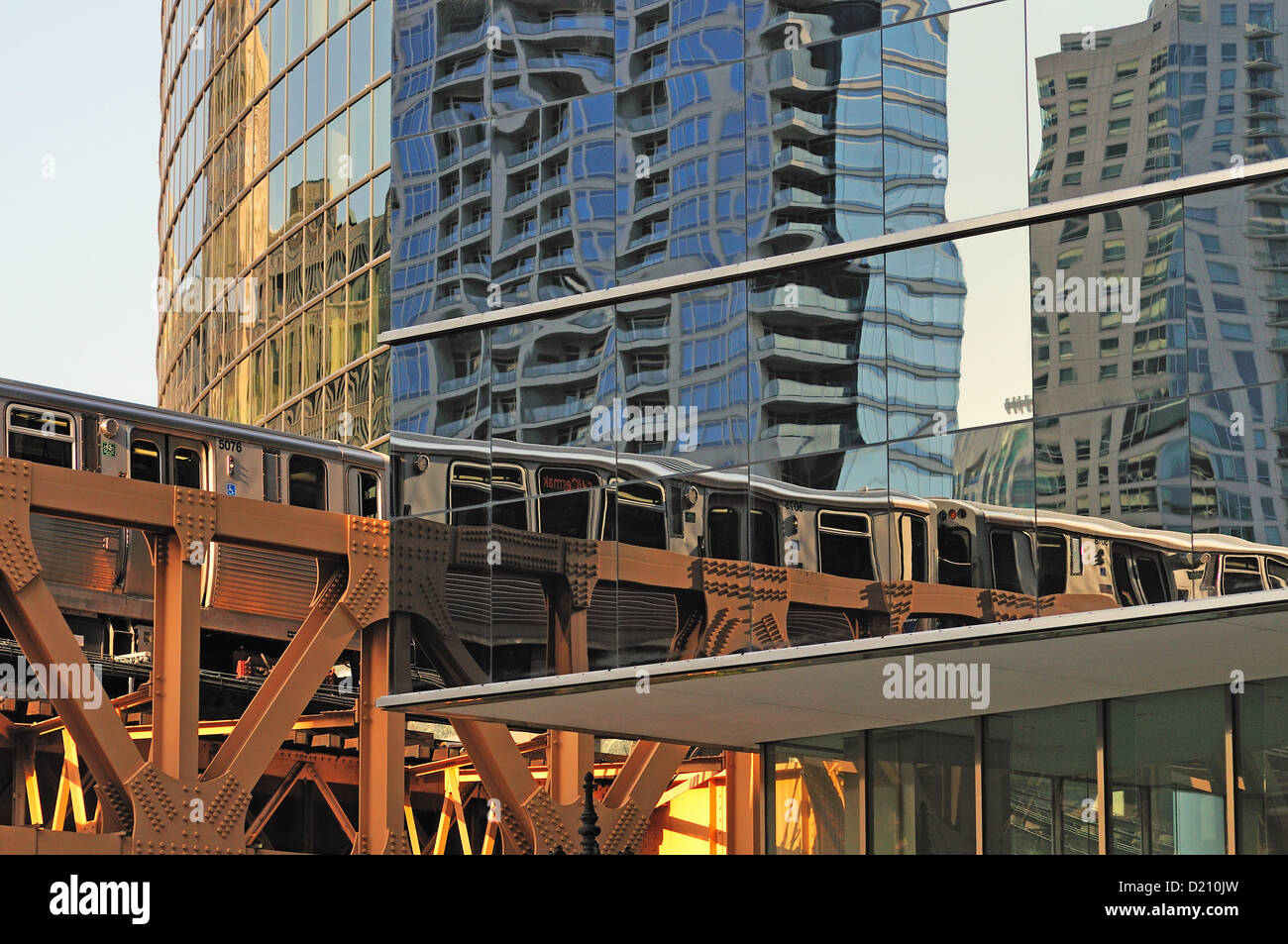 USA Illinois Chicago CTA Pink Line rapid transit train on elevated