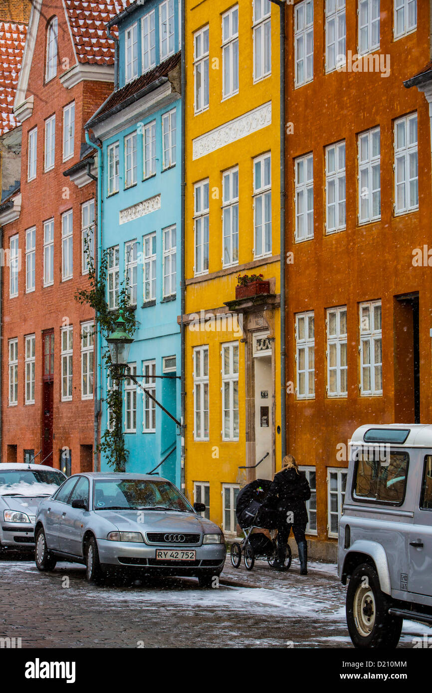 Christianshavn, an old port quarter, now with lots of people living here, in modernized houses, surrounded by canals. Copenhagen Stock Photo